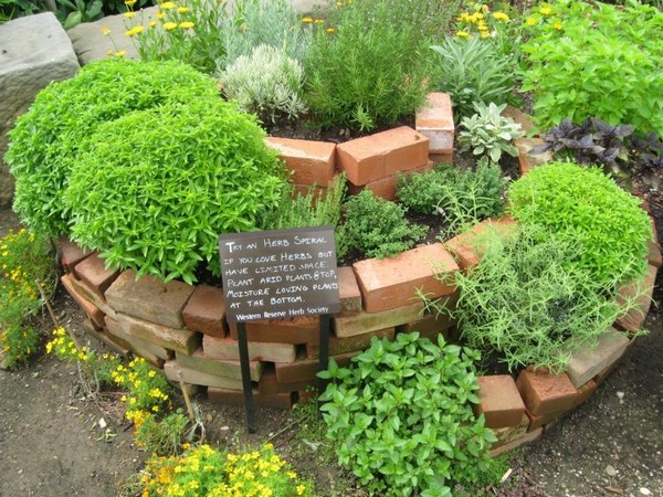 spiral flowerbed from old bricks