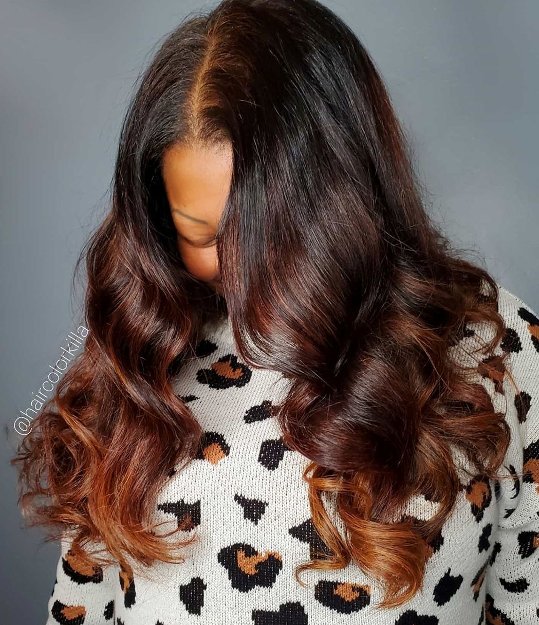 Brunette Highlights with auburn ends