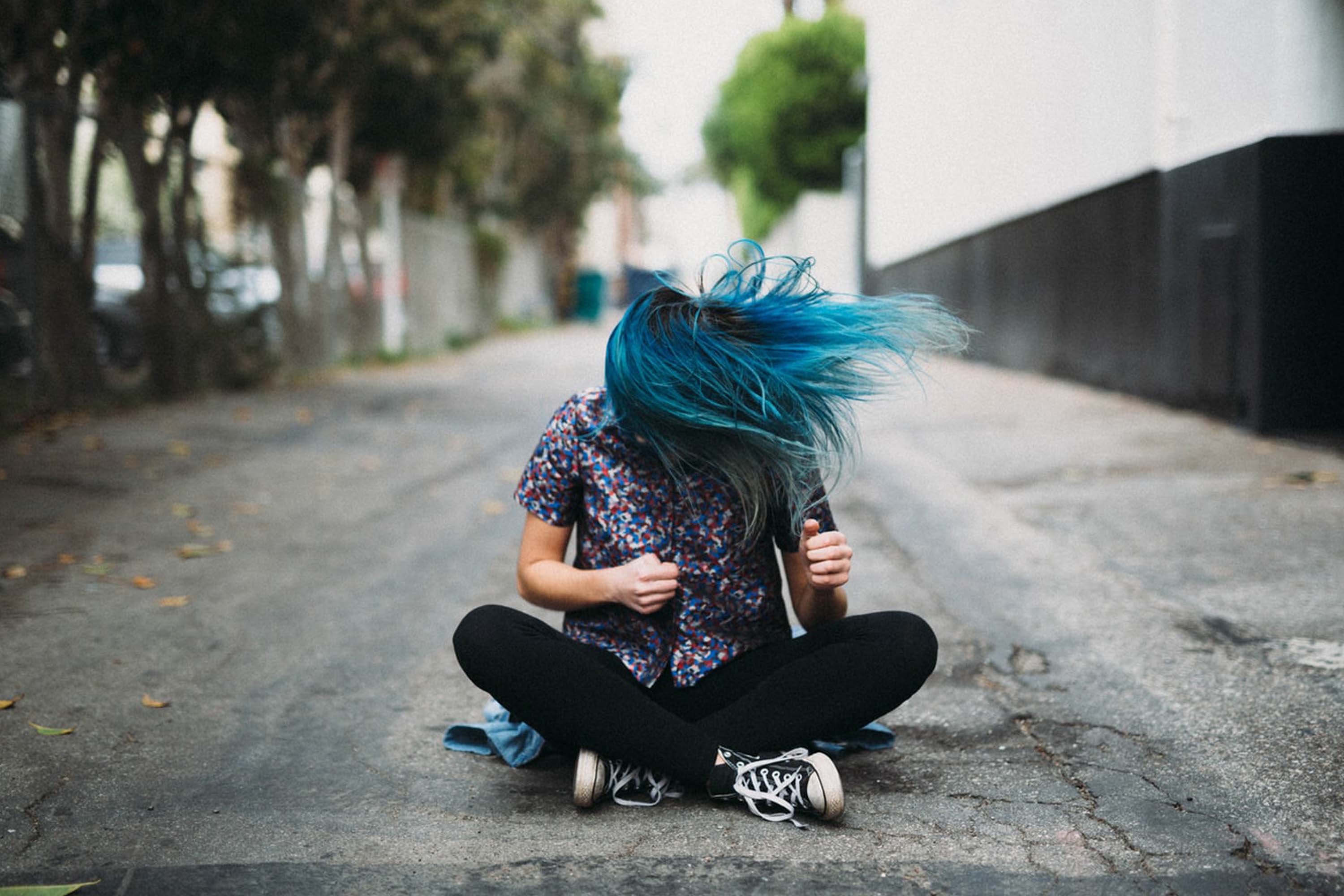 silver hair dye over blue