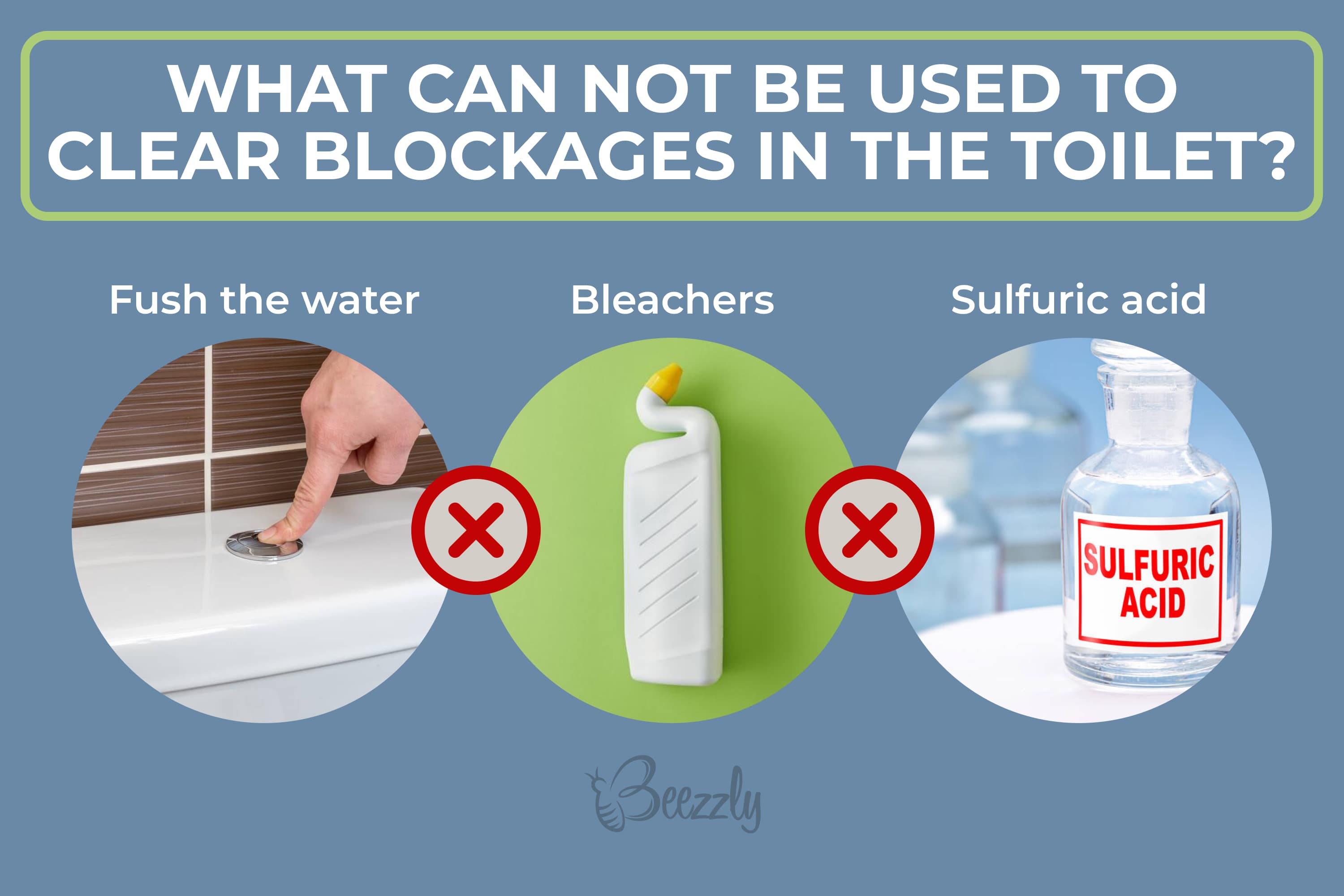 What can not be used to clear blockages in the toilet