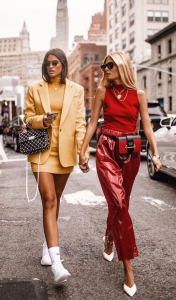 602319d0f175131cd246d320 women walk street monochrome outfits red and yellow