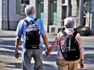 Satisfied couple with gray hair