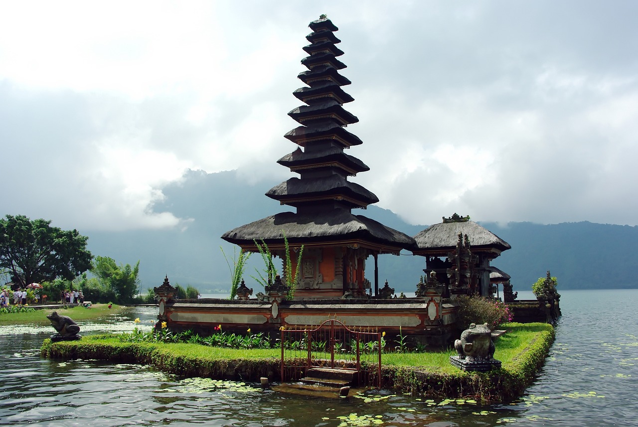 Scenic view of Bali with lush greenery and traditional architecture.