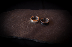 Pair of rings with silver and black stones