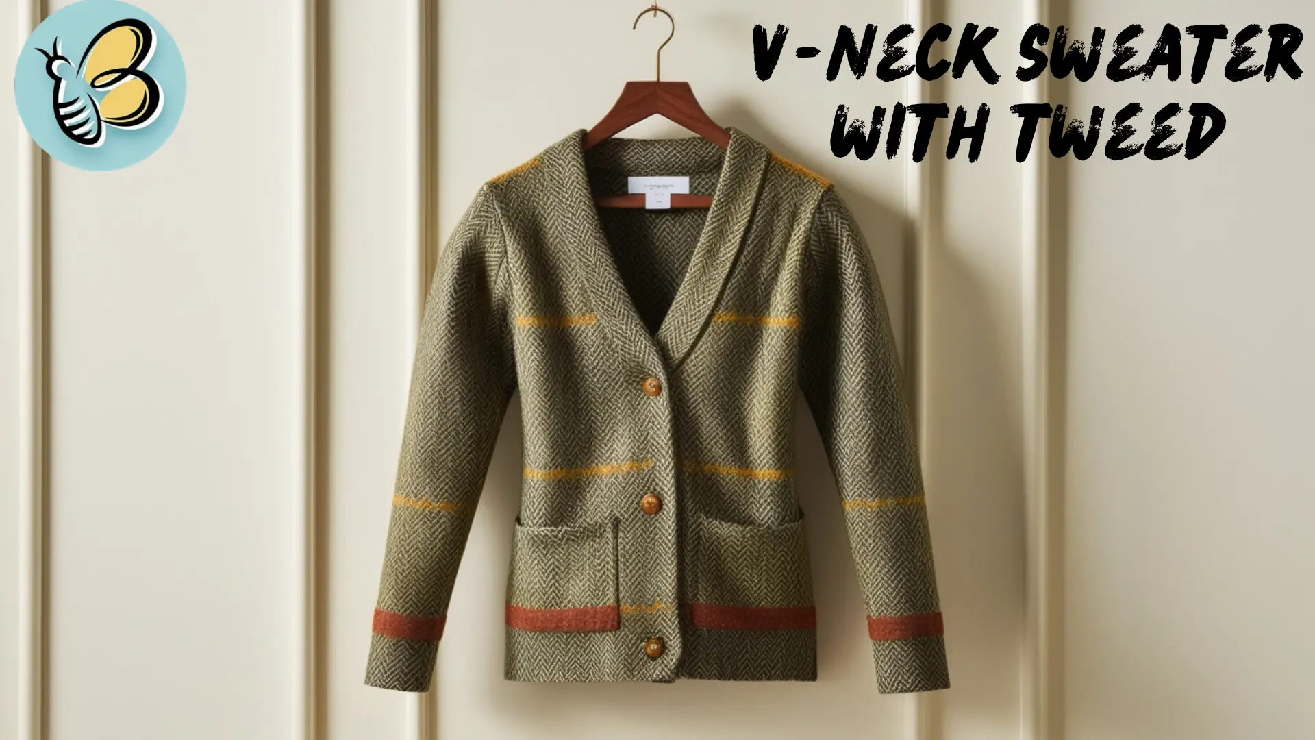 V neck sweater with Tweed